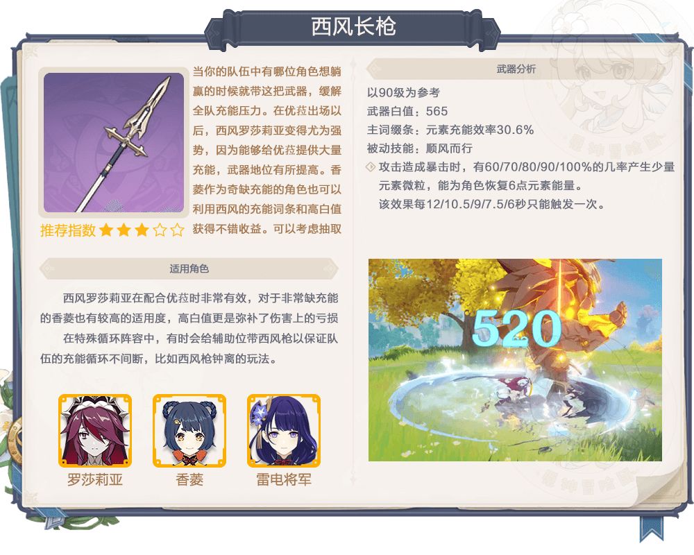 原神西风长枪强度分析